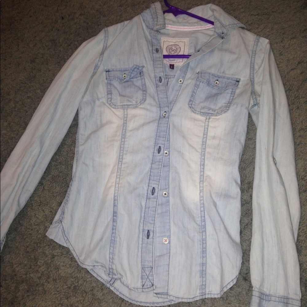 Blue denim button on long sleeve