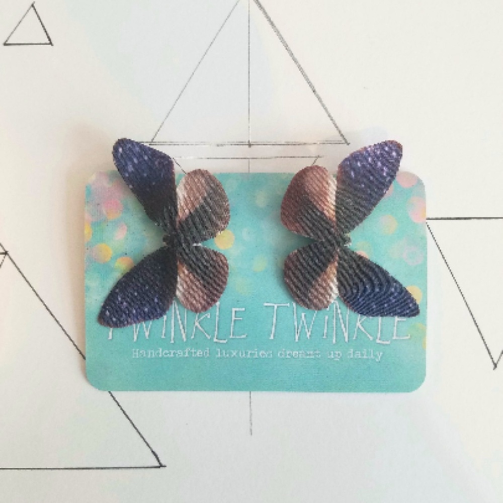 Blue & Brown Silk Butterfly Clips