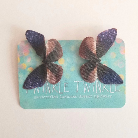 Blue & Brown Silk Butterfly Clips - Picture 3 of 3