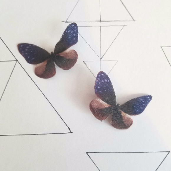 Blue & Brown Silk Butterfly Clips - Picture 2 of 3