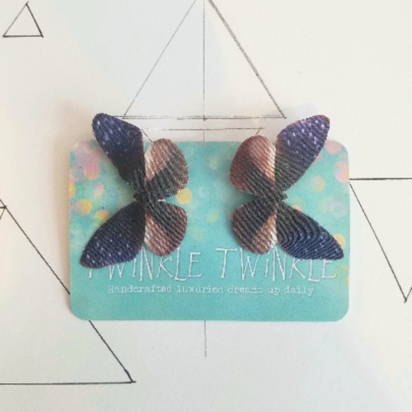 Blue & Brown Silk Butterfly Clips - Picture 1 of 3