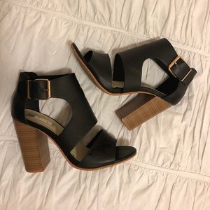 Black Leather Stacked Heel