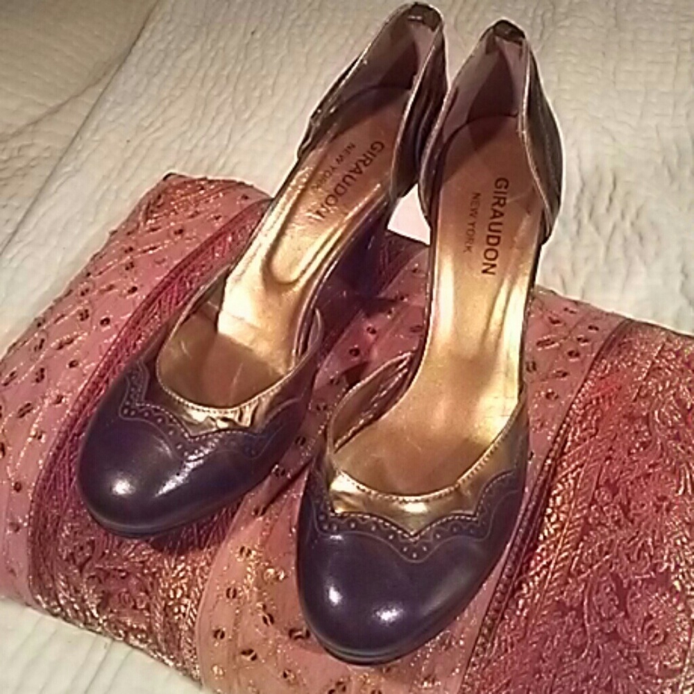 Vintage Giraudon NY brown & gold heels