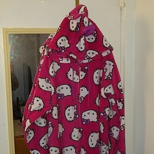 Adult Hooded Dark Pink Hello Kitty Feety PJs