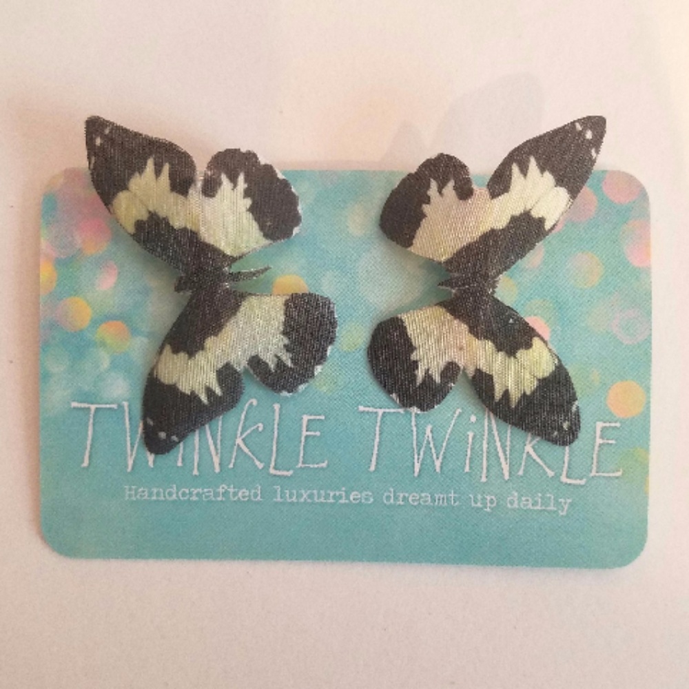 Black & White Silk Butterfly Hair Clips