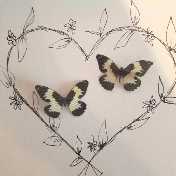 Black & White Silk Butterfly Hair Clips - Picture 2 of 3