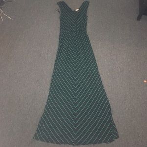 blue/green V- striped maxi dress