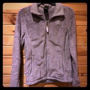 Grey north face fuzzy zip up jacket