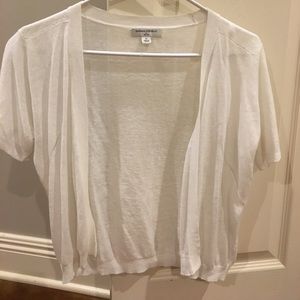 White petite small short open front cardigan