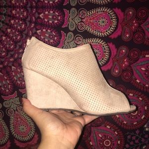 Suede Nude Open Toe Wedges