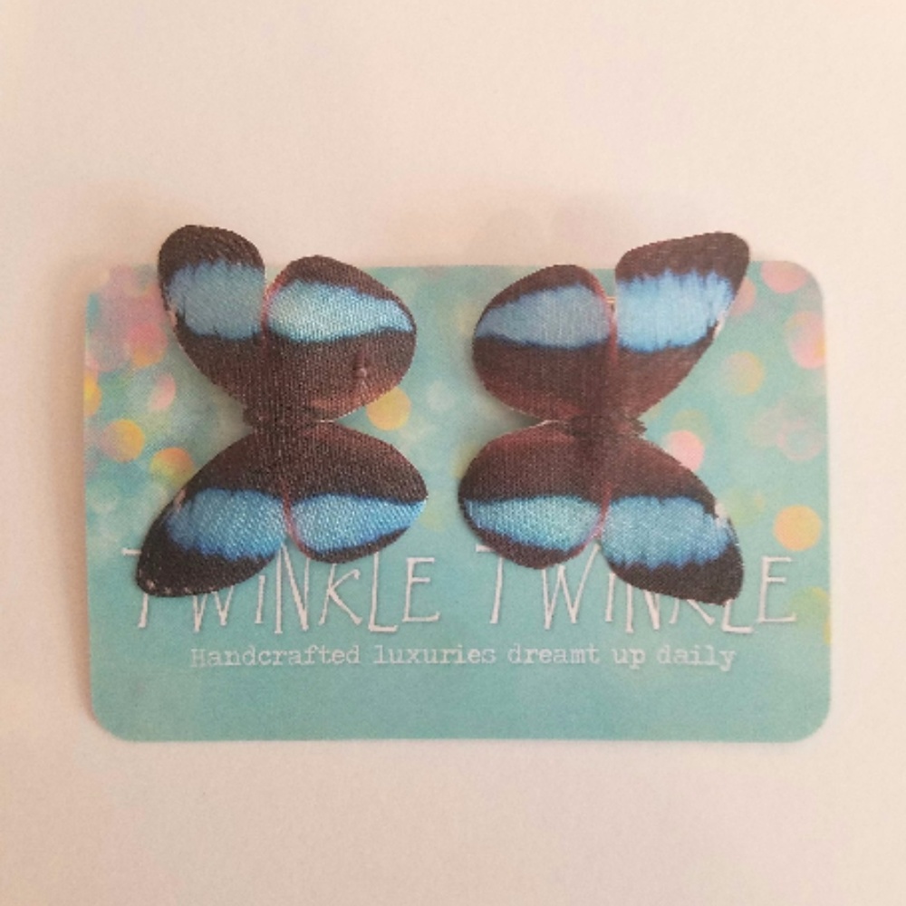 Blue & Black Silk Butterfly Hair Clips