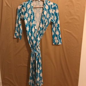 Blue and cream wrap dress