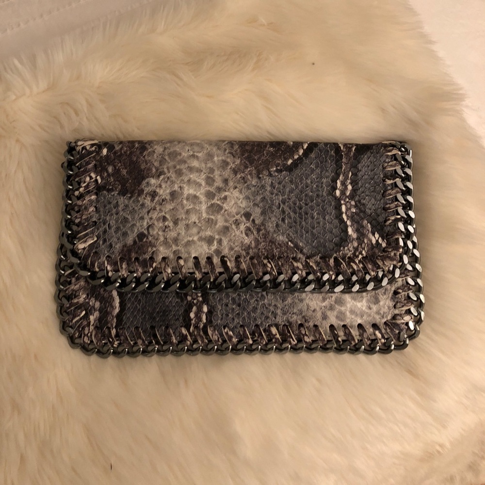 Grey snake-like clutch with silver chain detail