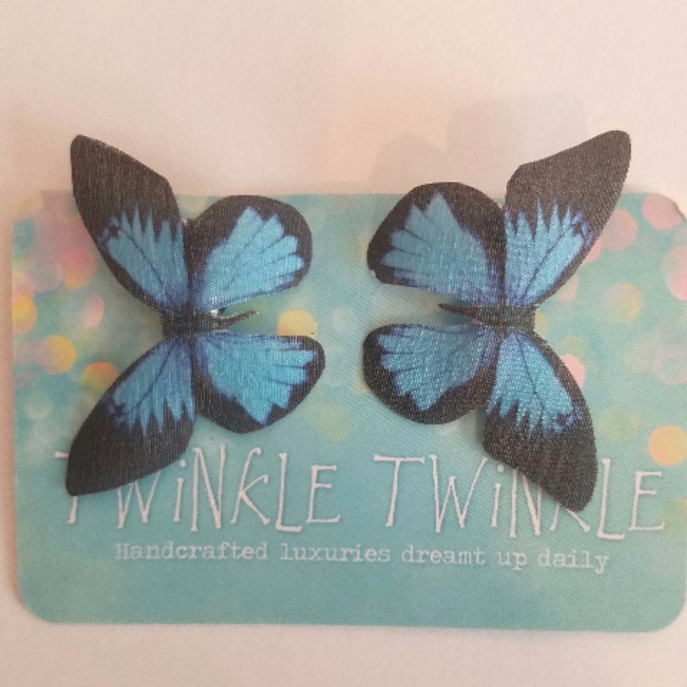 Blue & Black Silk Butterfly Clips