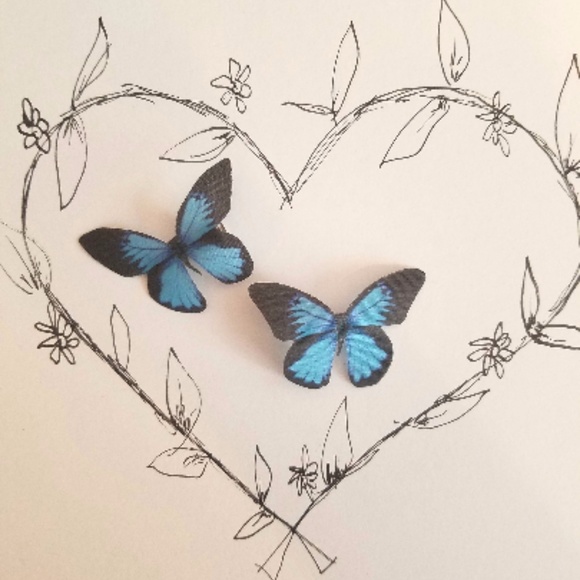 Blue & Black Silk Butterfly Clips - Picture 3 of 3