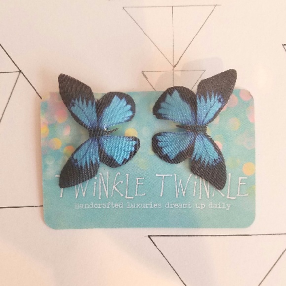 Blue & Black Silk Butterfly Clips - Picture 2 of 3