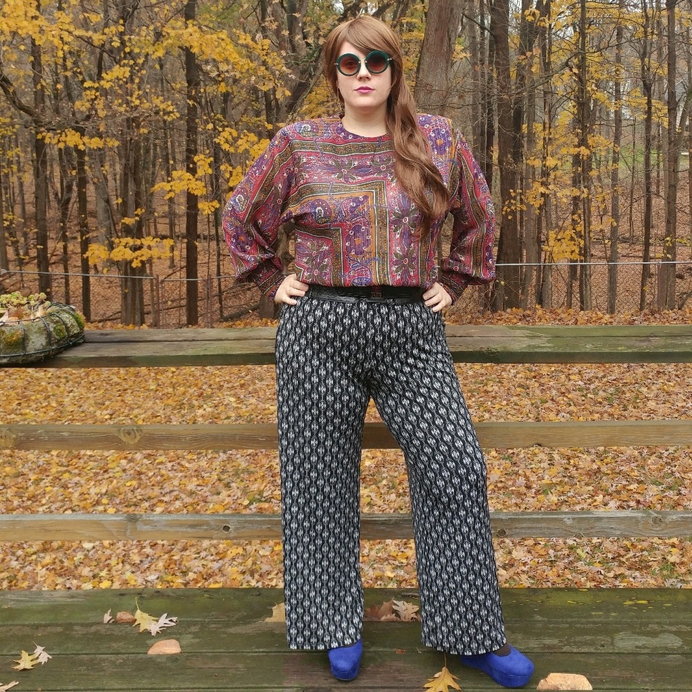 80's- 100% Polyester Blouse - Size 14