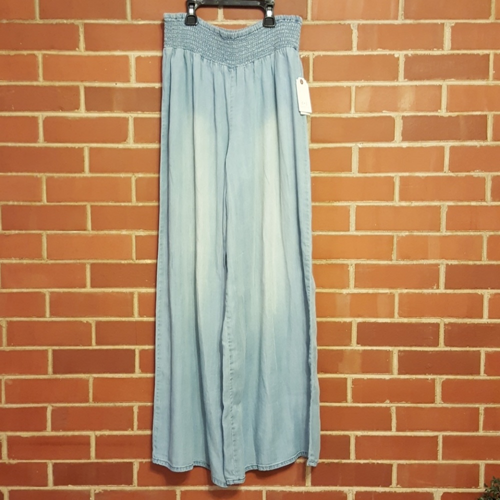 NWT Smocked denim palazzo pants L