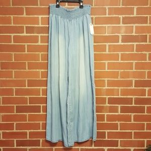 NWT Smocked denim palazzo pants L