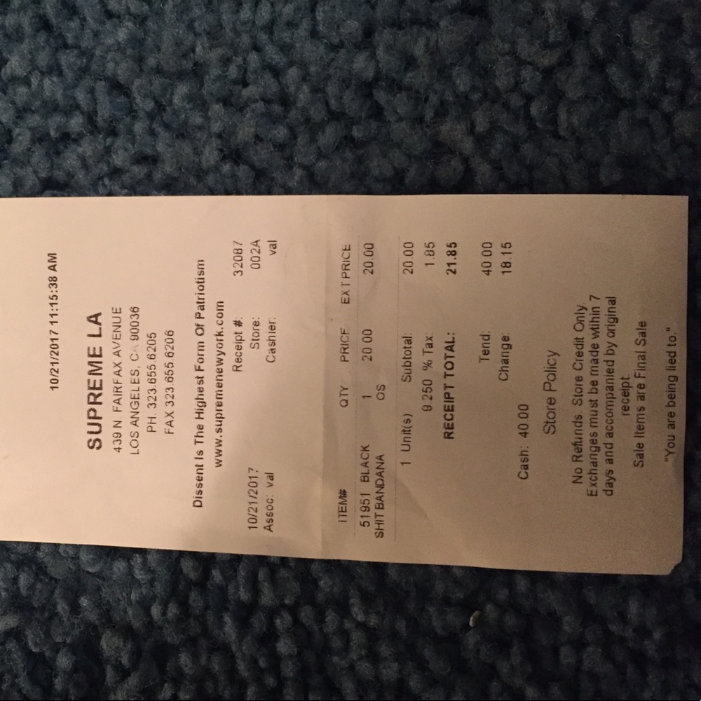 People are asking to see a real supreme receipt.
