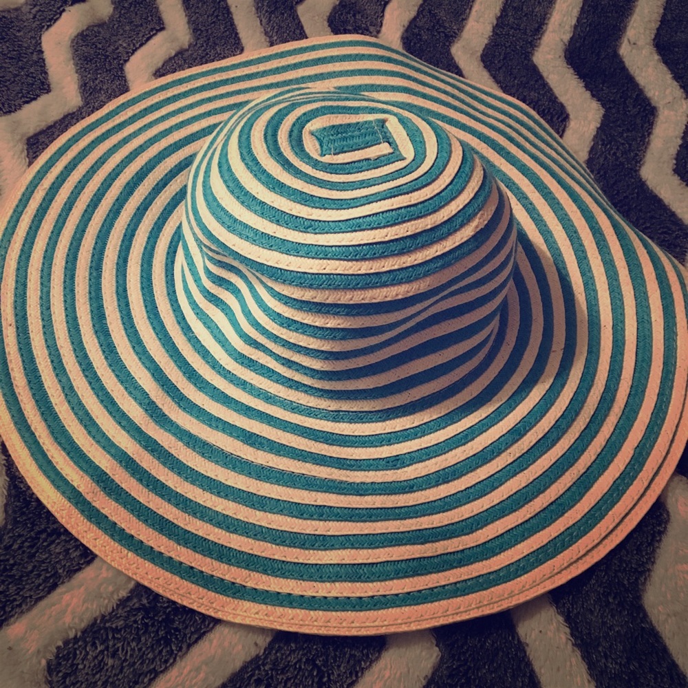 🍍Floppy Sun Beach Pool Hat Teal and White Stripe