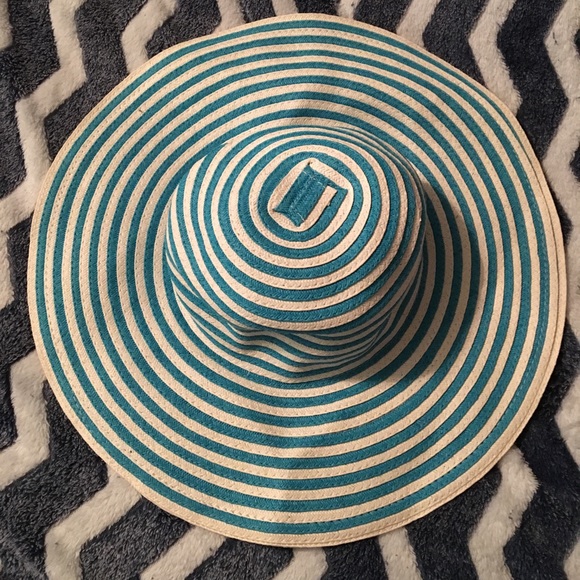 🍍Floppy Sun Beach Pool Hat Teal and White Stripe - Picture 2 of 5