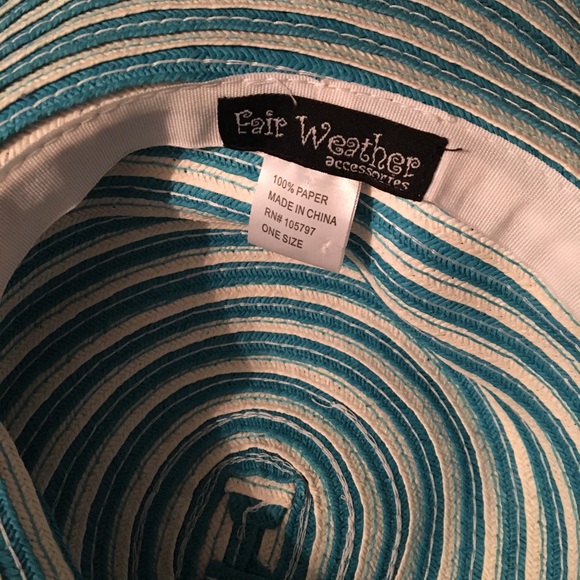 🍍Floppy Sun Beach Pool Hat Teal and White Stripe - Picture 5 of 5