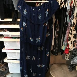 Two piece crop top and skirt.