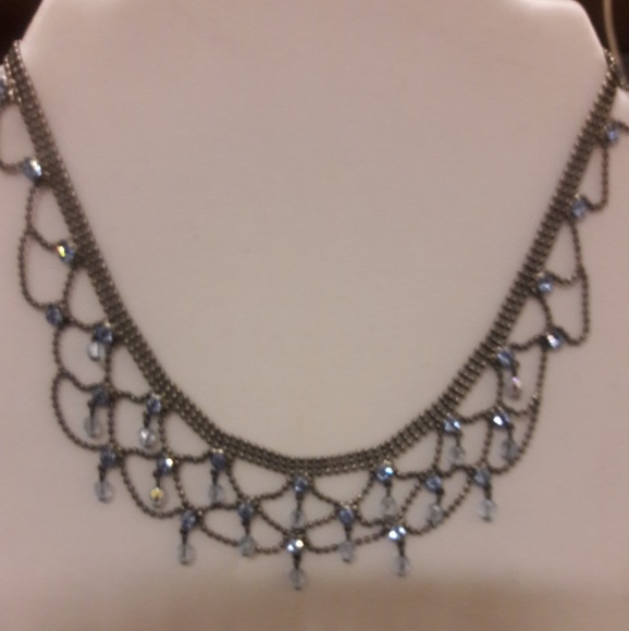 Blue rhinestone chain choker/necklace - Picture 1 of 3