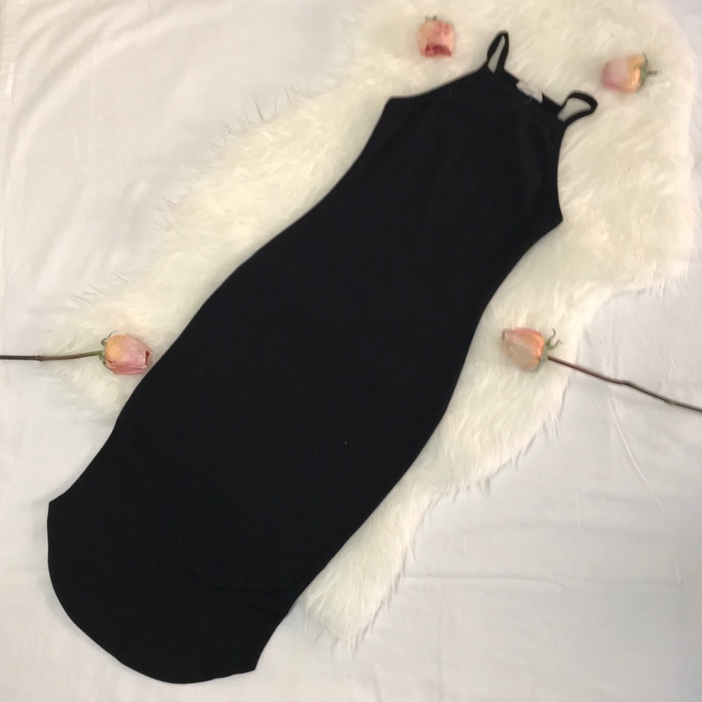 Silence + Noise Black High-neck Knit Midi Dress