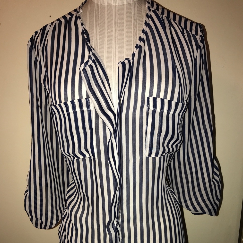 Sheer vertical stripe top