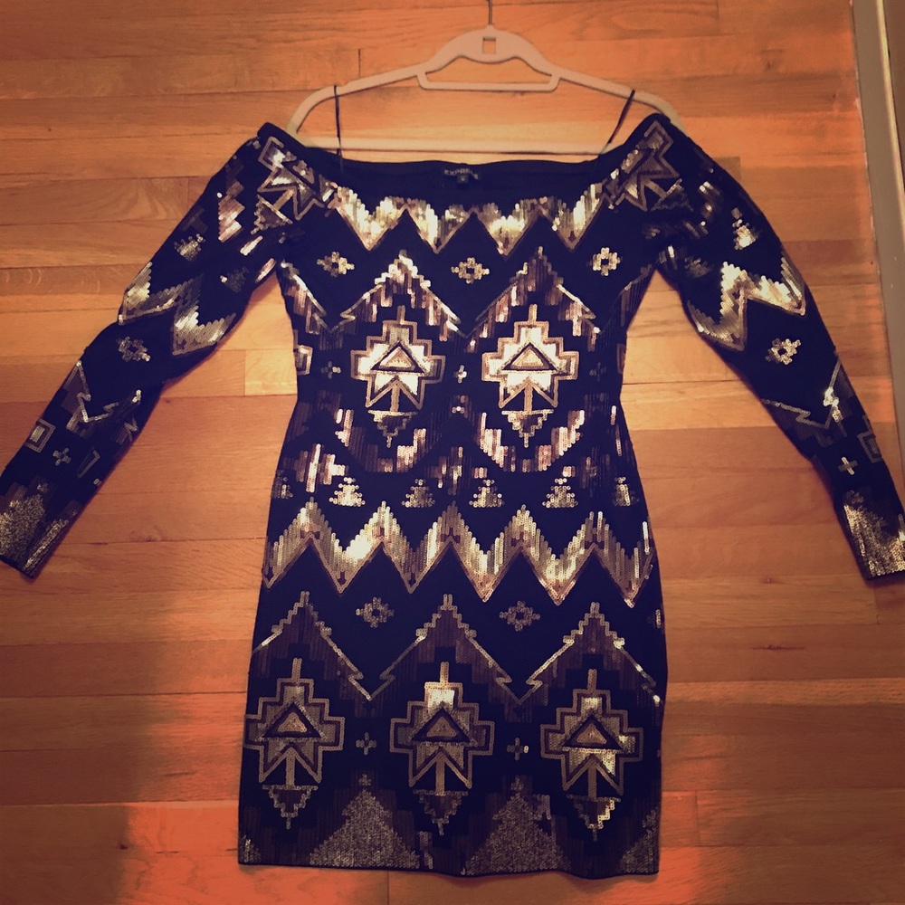 Medium - Express - Off The Shoulder Sequin Dress - image 1