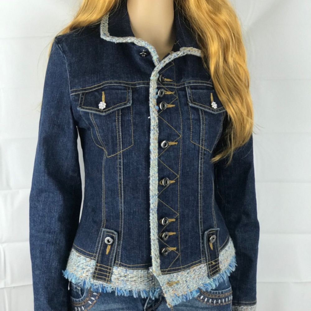 Cache western style jean jacket Sz 4 tweed