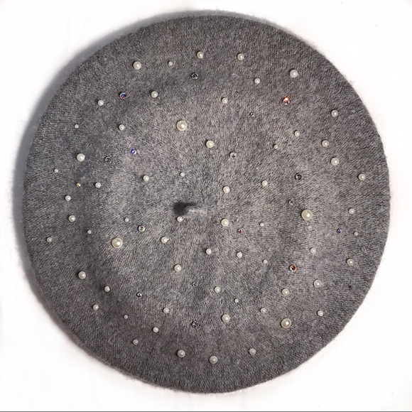 NEW Handmade Pearls and Crystals Wool Beret - Picture 1 of 2