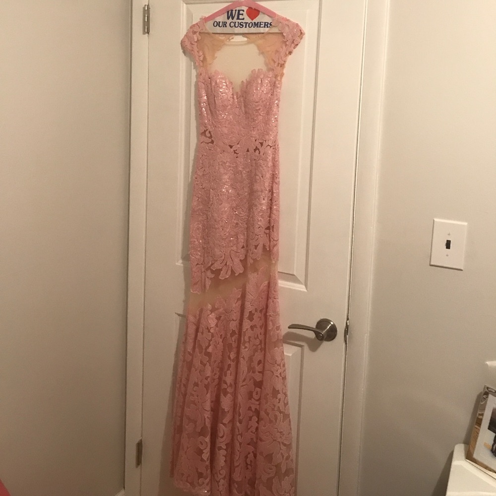 Jovani Light pink sheer lace sequined dress