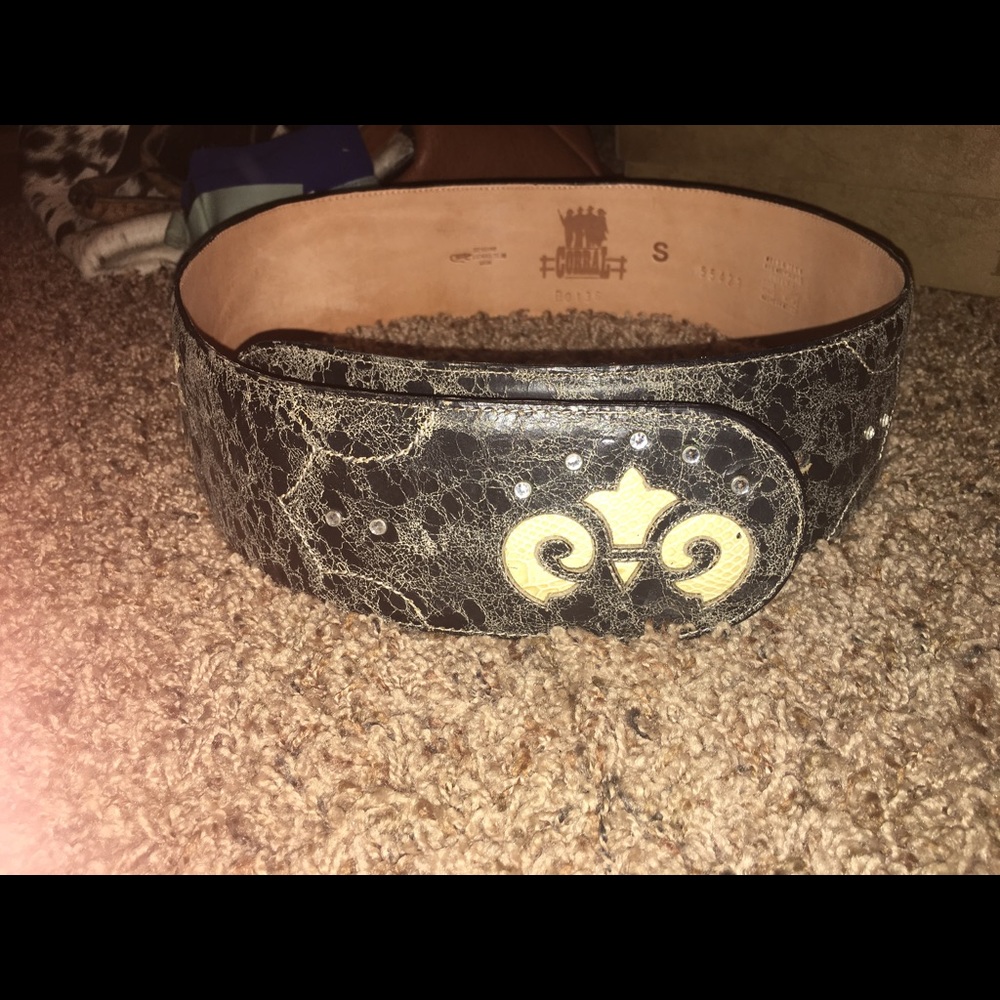 Corral black/cream leather belt