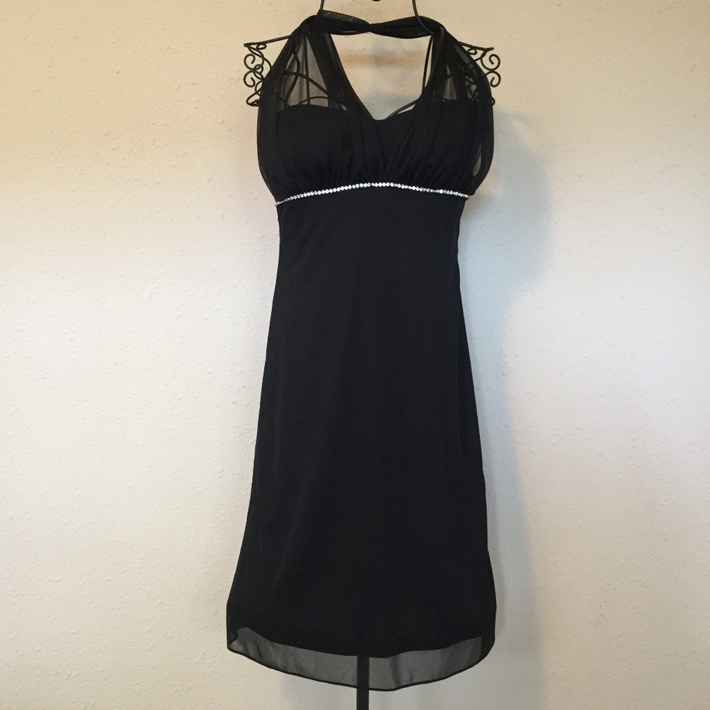 DJ-Jaz Black Halter Dress with Rhinestone Decor