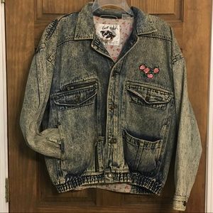 Acid wash embroidered denim jacket