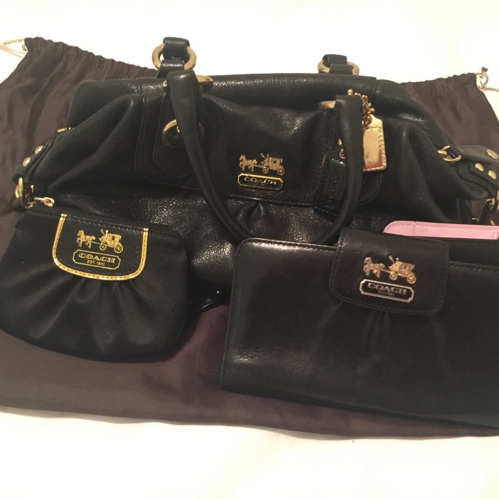 Coach Madison Sabrina Black Leather Satchel