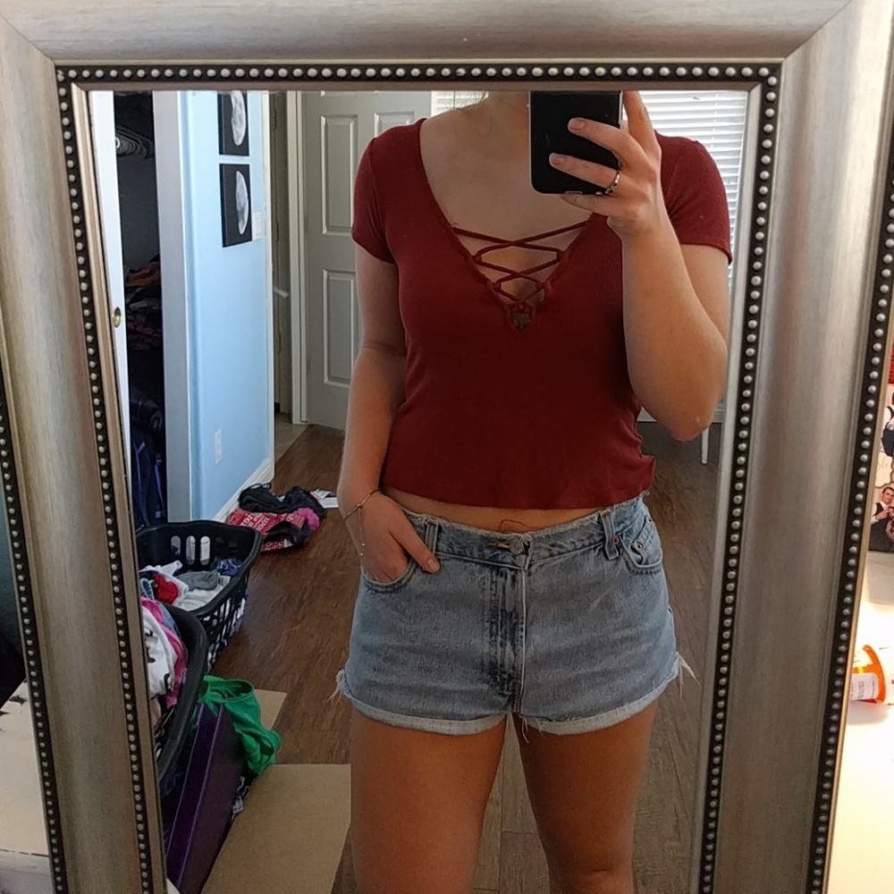 Burnt red lace front shirt