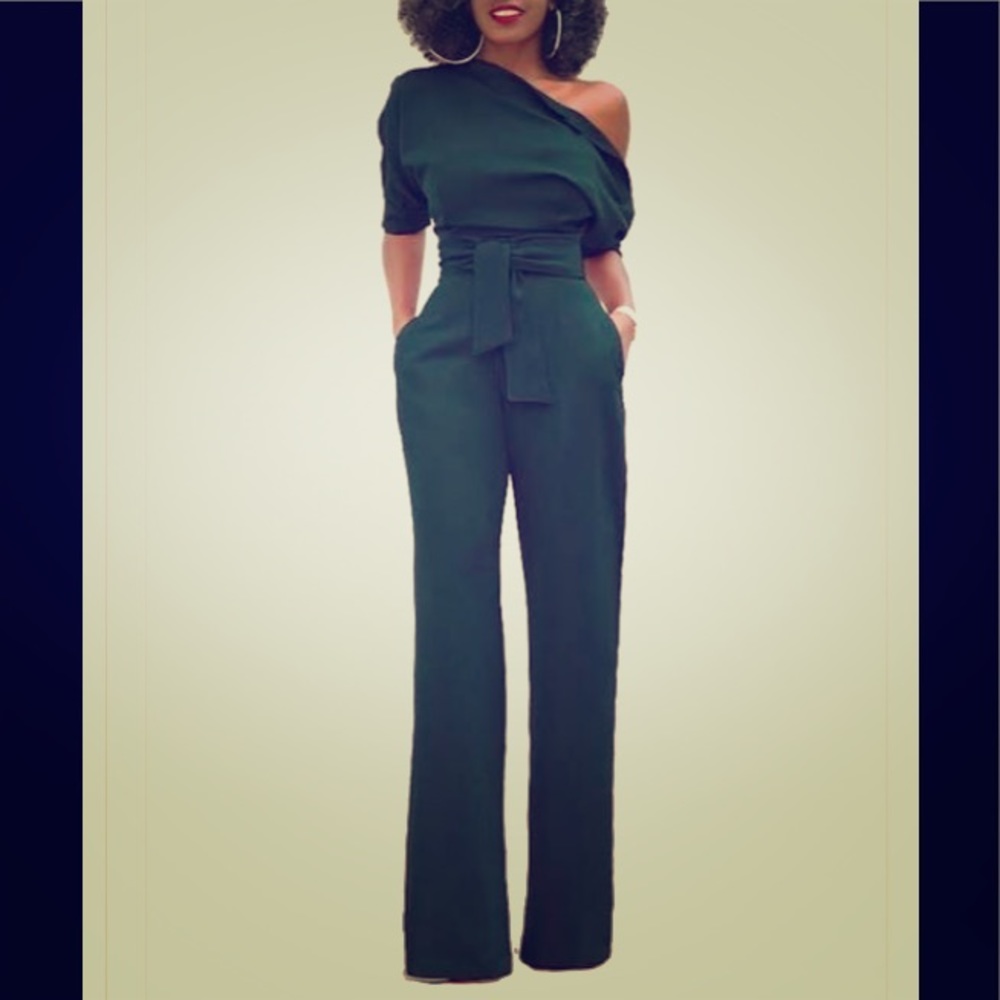 One shoulder culotte jumpsuit