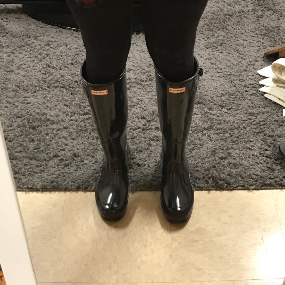 Black Glossy Knee High Hunter Rainboots