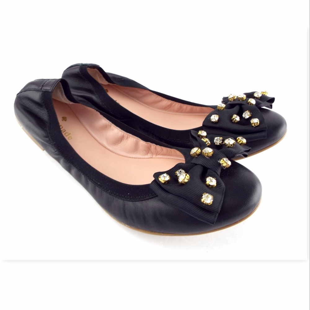 New KATE SPADE Black Crystal Bow Ballet Flats 8 - Picture 2 of 6