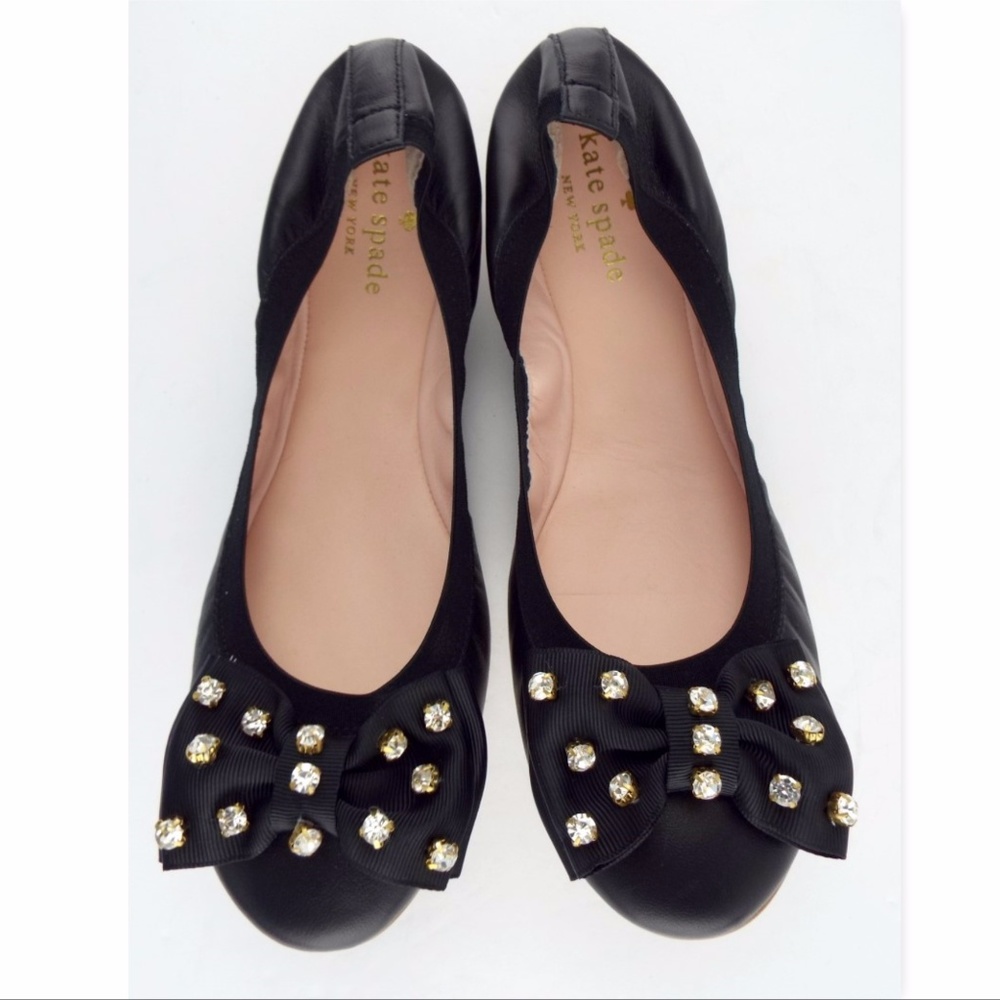 New KATE SPADE Black Crystal Bow Ballet Flats 8 - Picture 4 of 6