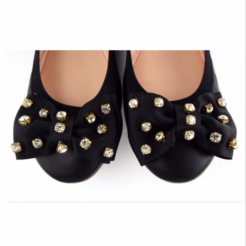 New KATE SPADE Black Crystal Bow Ballet Flats 8 - Picture 3 of 6