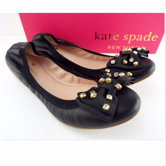 kate spade Shoes - New KATE SPADE Black Crystal Bow Ballet Flats 8