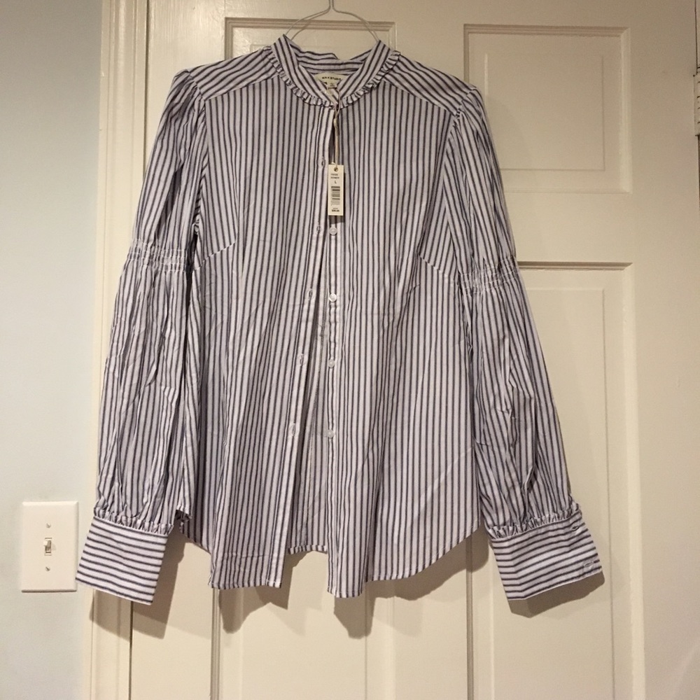 Max Studio blouse, L, mattress ticking stripes