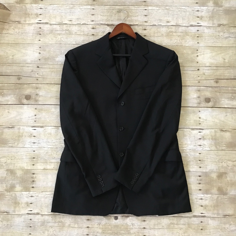 •Italian Designer Canali Black Blazer, Pure Wool•