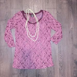 3/4 Sheer Lace Wine Color Vintage Vibes Shirt
