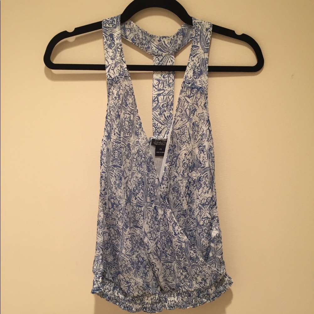 Lucky Brand Blue Patterned T-Back Tank